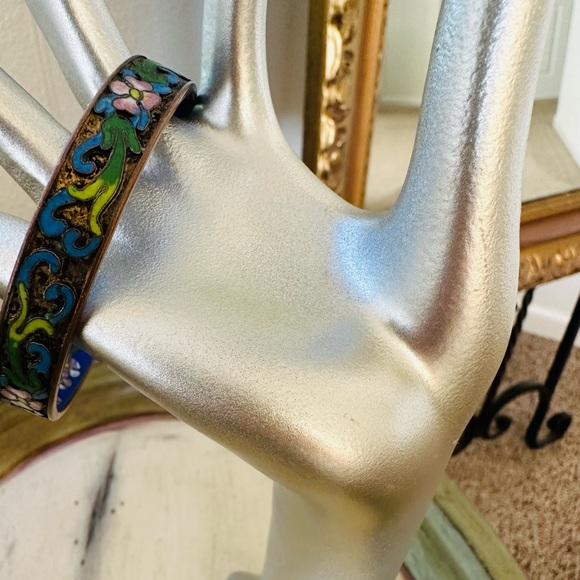 Vintage Champleve Enamel Floral Bangle Bracelet - Picture 5 of 15